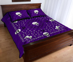 purple bandana quilt set with skulls