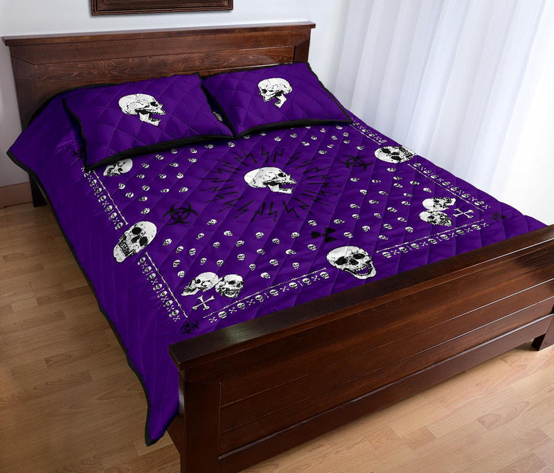 purple bandana quilt set with skulls