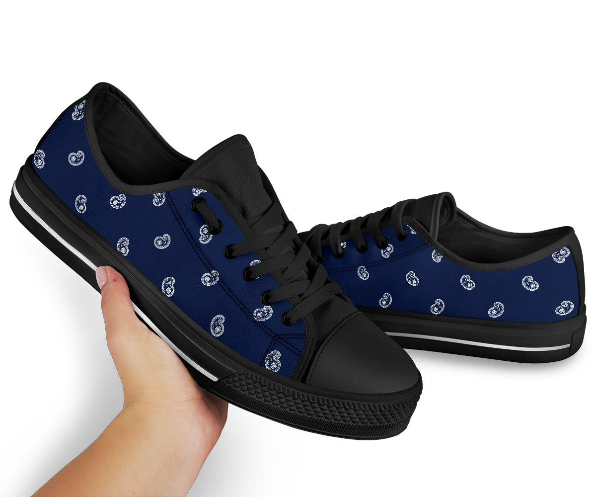 Canvas Low Top Sneakers - Navy and White Paisley