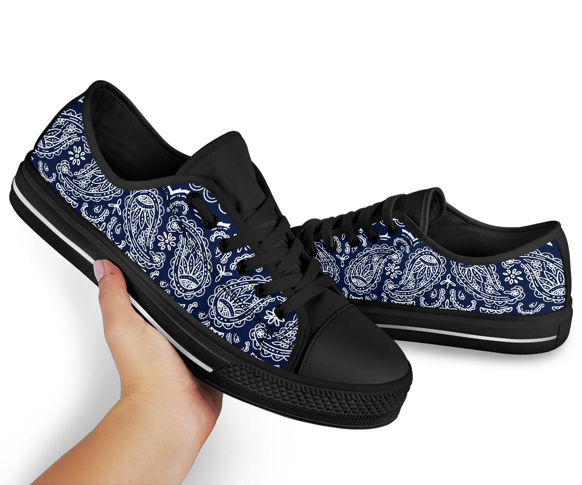 Canvas Low Top Sneakers - Bandana Style Navy and White