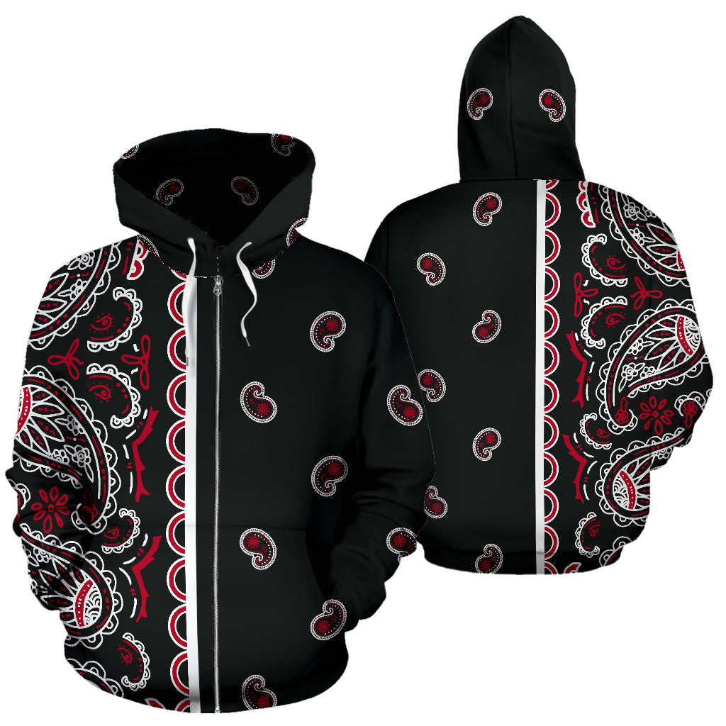 Asymmetrical Wicked Black Bandana Zip Up Hoodie