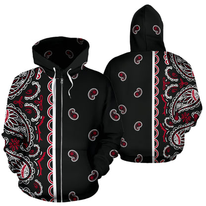 Asymmetrical Wicked Black Bandana Zip Up Hoodie