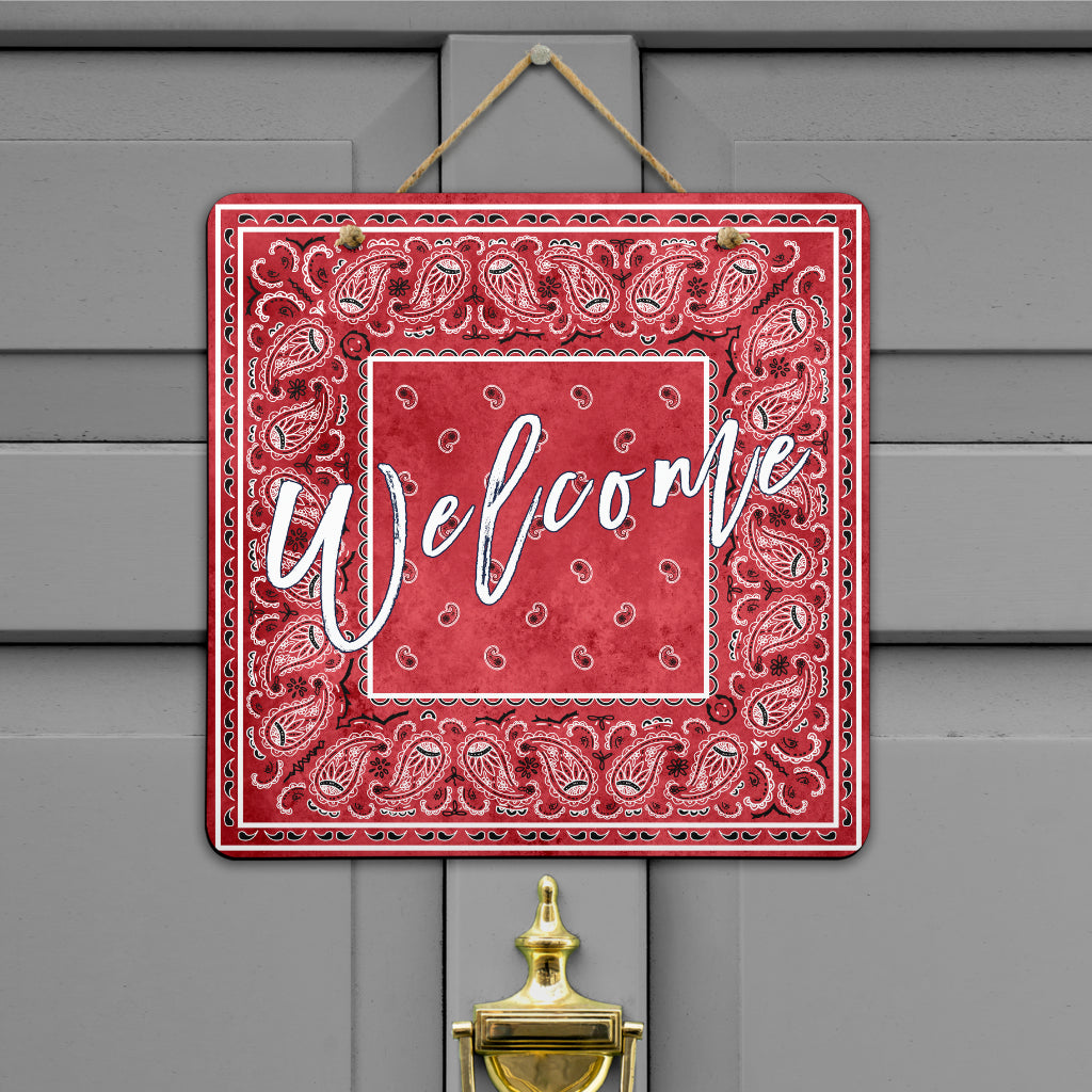Red Denim Bandana Door Signs