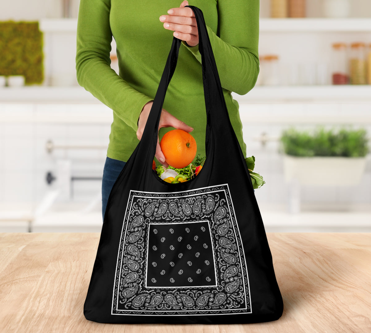 Black Bandana Reusable Grocery Bag 3-Pack