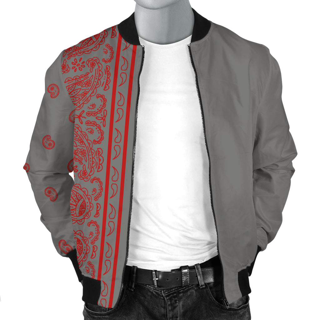 Asymmetrical Gray and Red Bandana Men's Bomber Jacket