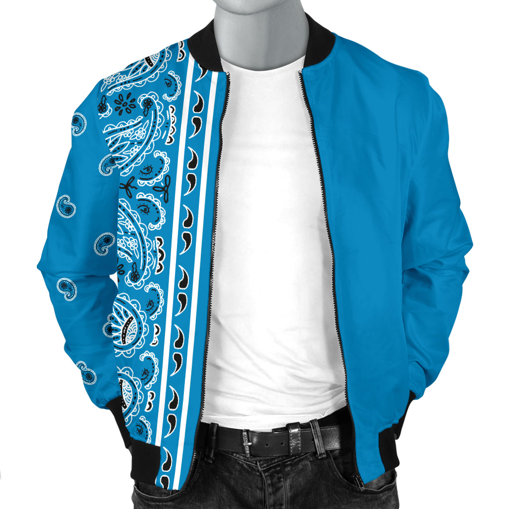 Asymmetrical Sky Blue Bandana Men's Bomber Jacket