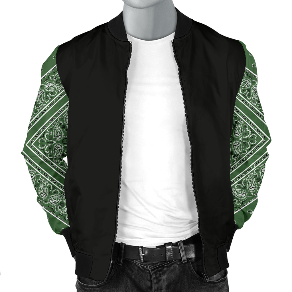 Men's Classic Green Bandana Sleeved Bomber Jacket