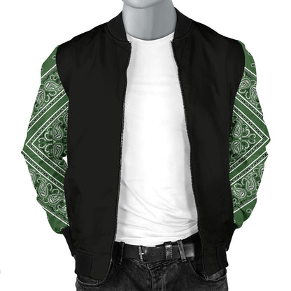Men's Classic Green Bandana Sleeved Bomber Jacket