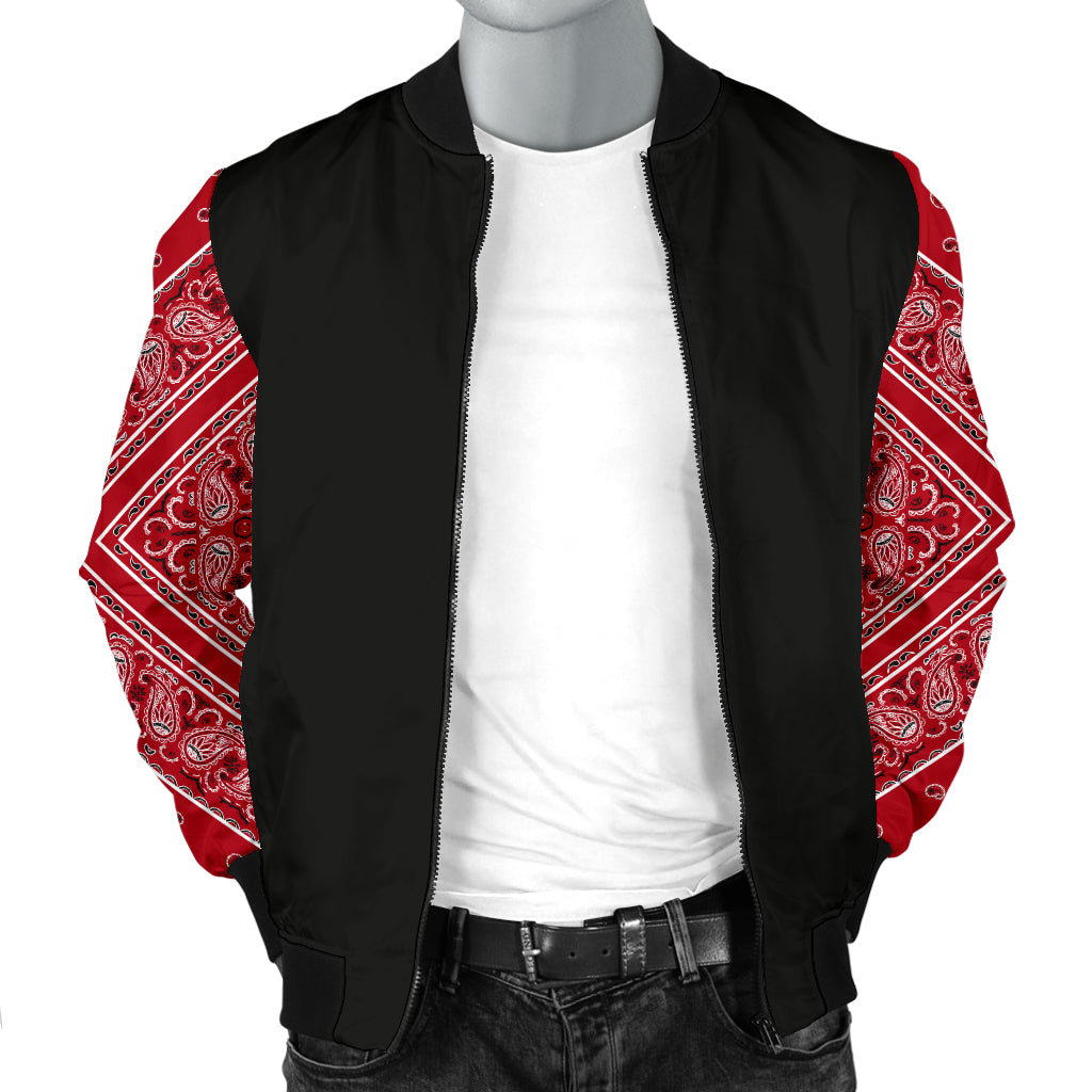 Men's Classic Red Bandana Sleeved Bomber Jacket