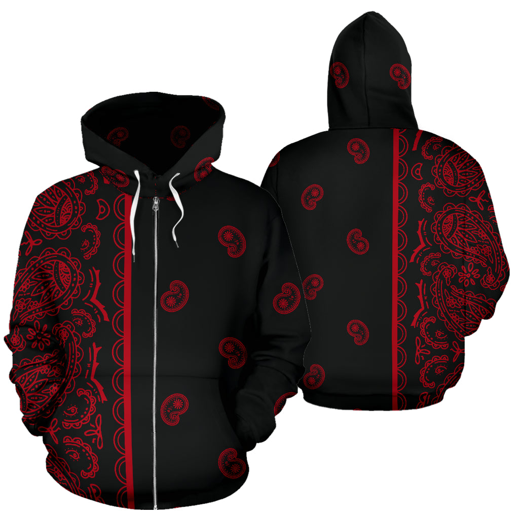 black and red zip bandana hoodie