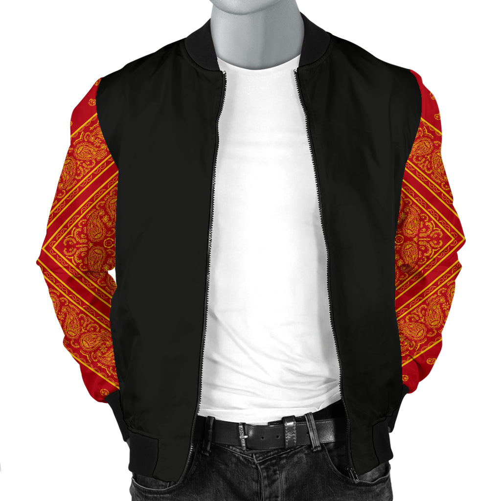 Men's Red and Gold Bandana Sleeved Bomber Jacket