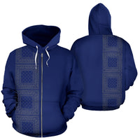 blue and gray bandana zip hoodies