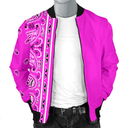 Men's Asymmetrical Abruptly Pink Bandana Bomber Jacket