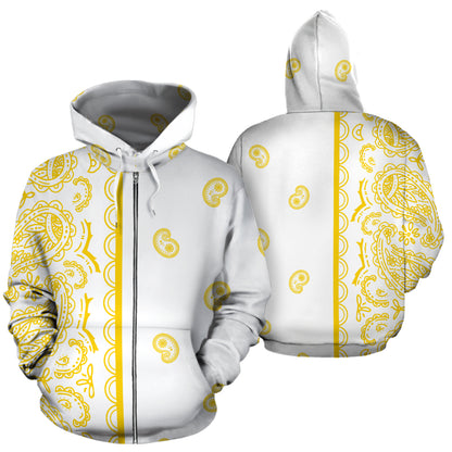 Asymmetrical White Gold Bandana Zip Up Hoodie