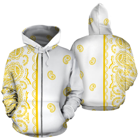 Asymmetrical White Gold Bandana Zip Up Hoodie