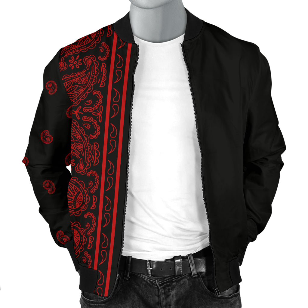 Asymmetrical Black and Red Bandana Men's Bomber Jacket