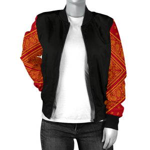 red and yellow bomber jacket
