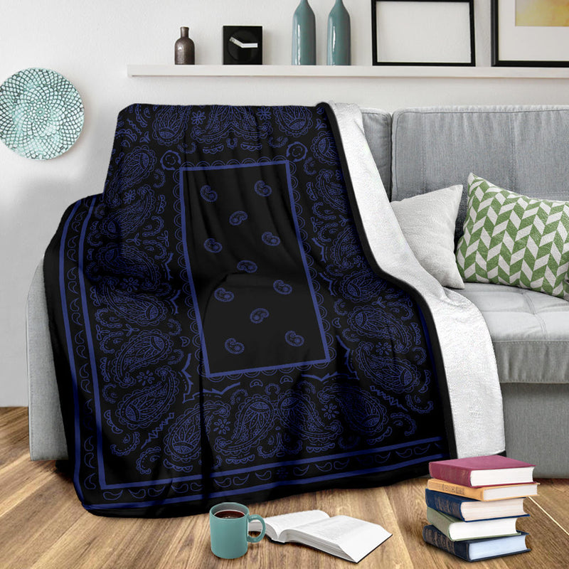black and navy blue fleece blanket