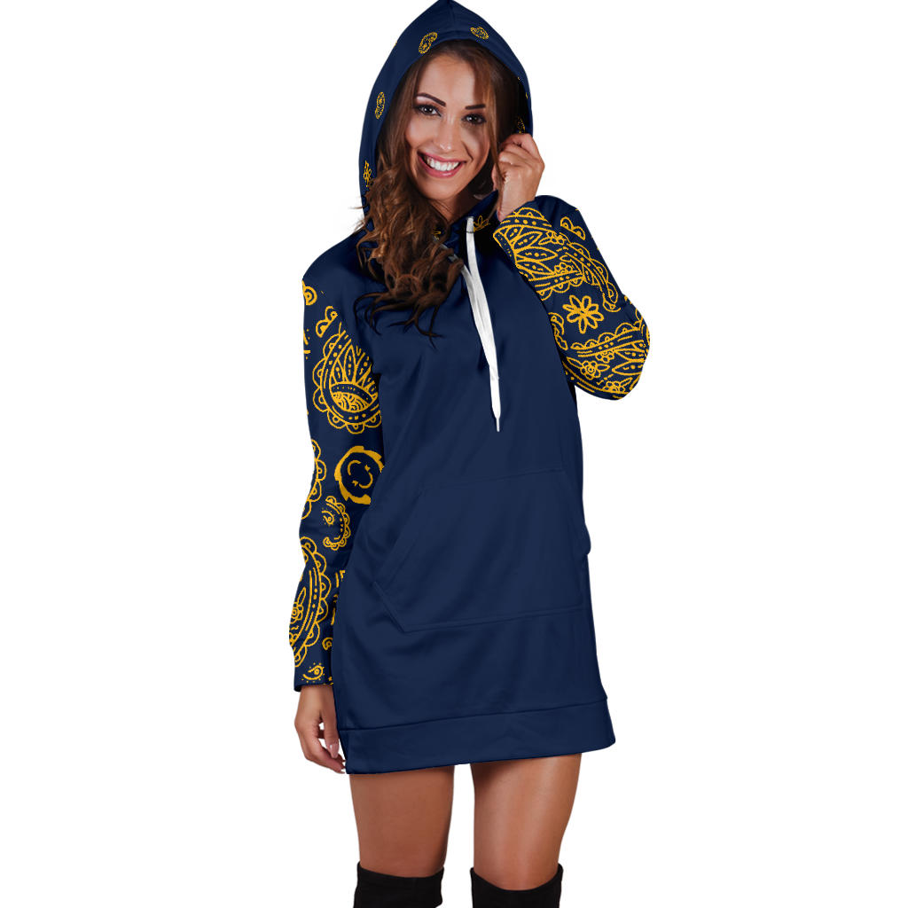 Navy and Gold Bandana Hoodie Dresses