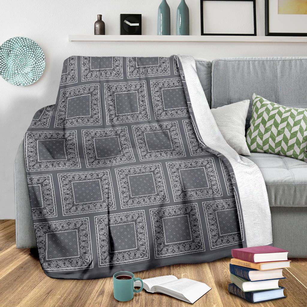 Gray Bandana Patch Throw Blanket