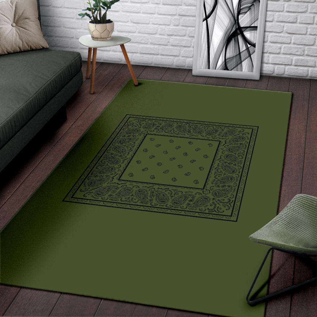 Army Green and Black Bandana Area Rugs - Minimal