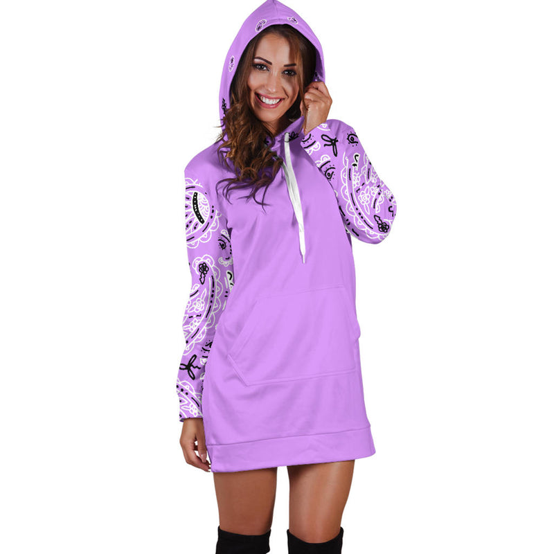 Lilac Purple Bandana Hoodie Dress hood up
