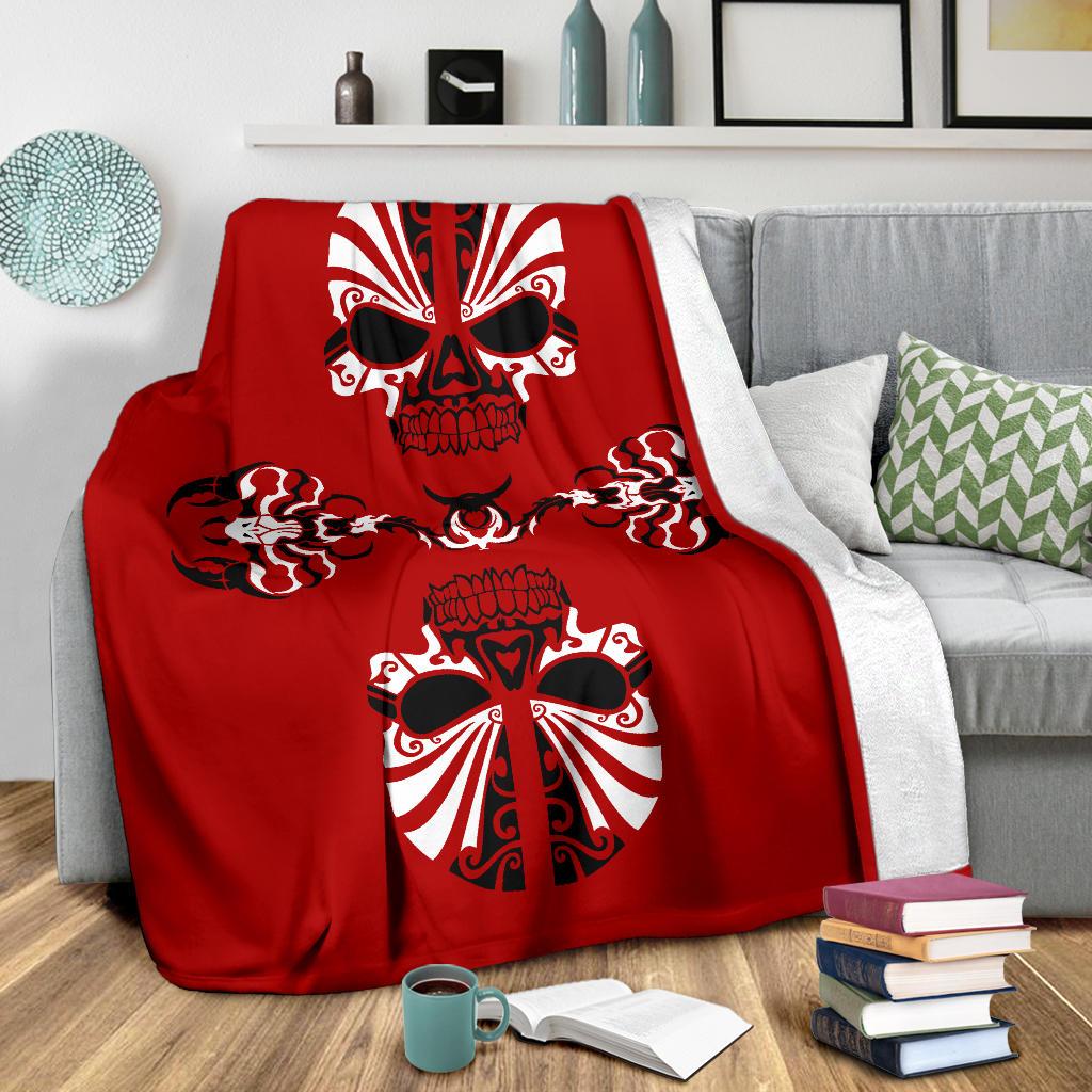 Red Skulls and Scorpions Tribal Fleece Throw Blanket