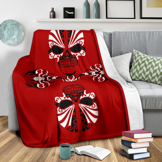 Red Skulls and Scorpions Tribal Fleece Throw Blanket