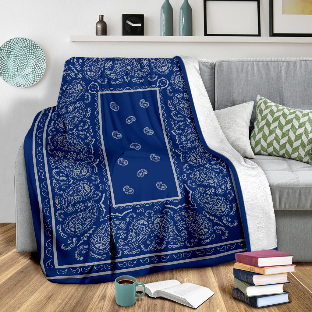Blue and Gray Bandana Throw Blanket