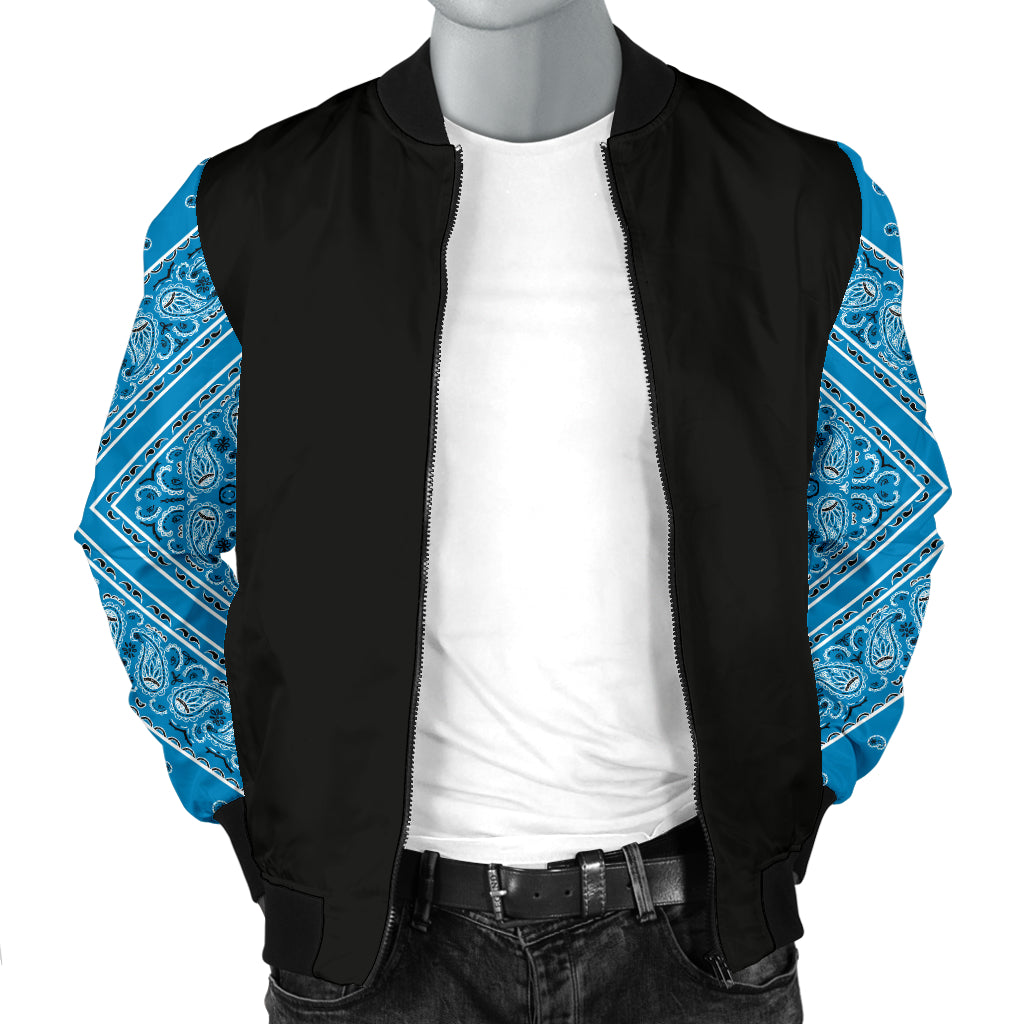 Men's Sky Blue Bandana Sleeved Bomber Jacket