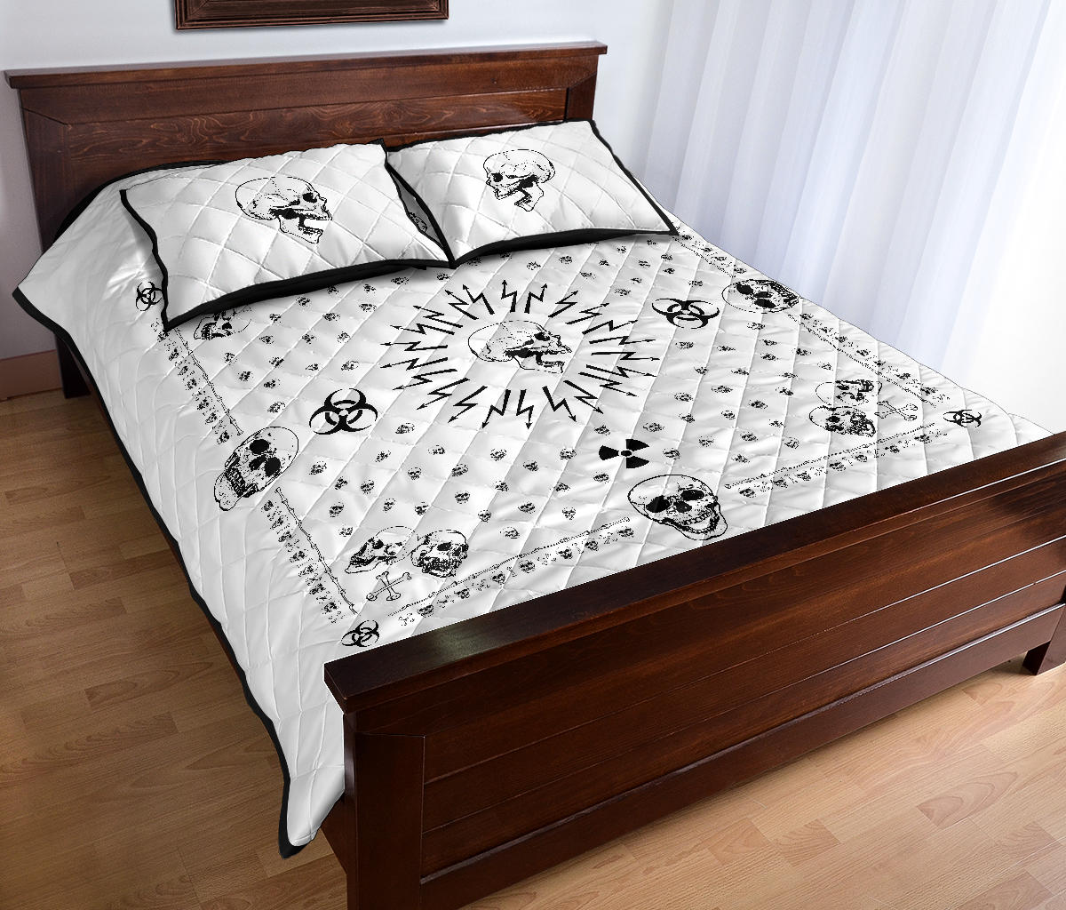 Quilt Set - White Hazardous Skulls Bandana Quilt w/Shams