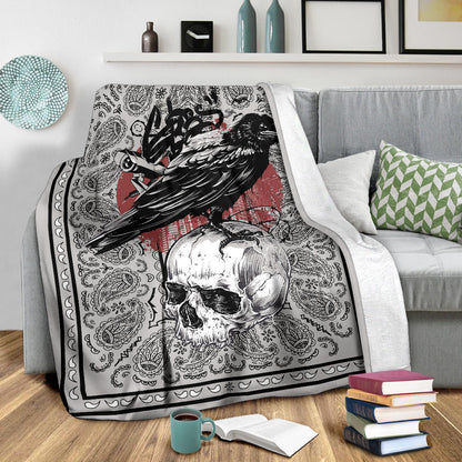 Crow and Skull Bandana Fleece Throw