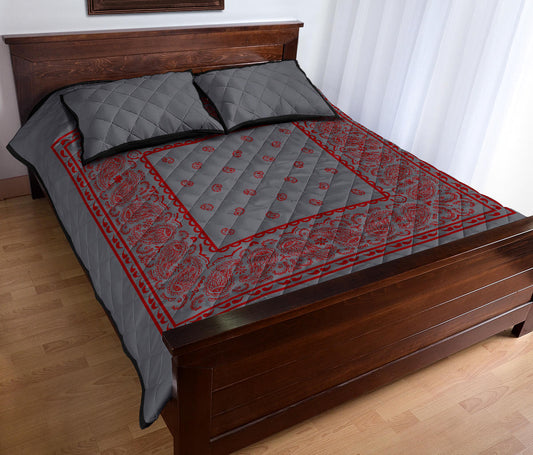 gray and red bedroom decor