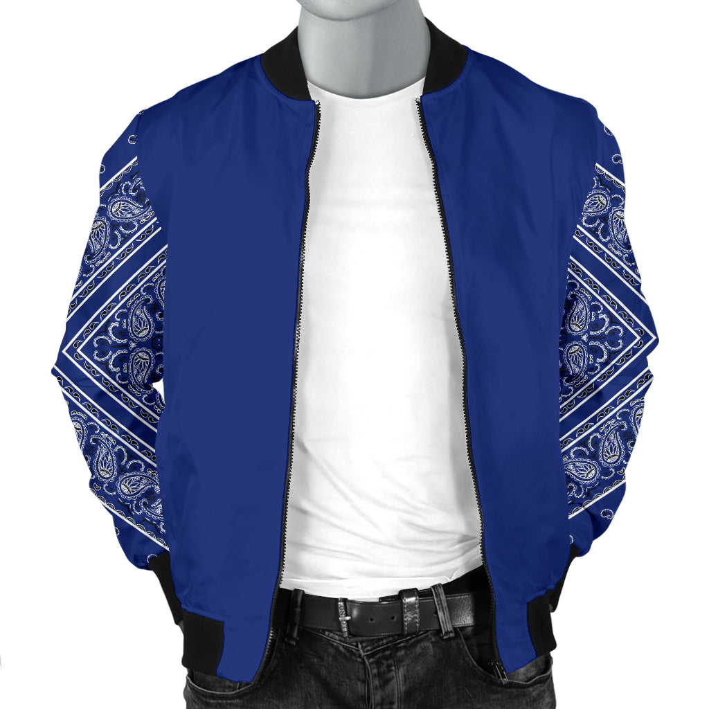 Men's Royal Blue on Blue Bandana Sleeved Bomber Jacket