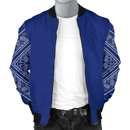 Men's Royal Blue on Blue Bandana Sleeved Bomber Jacket