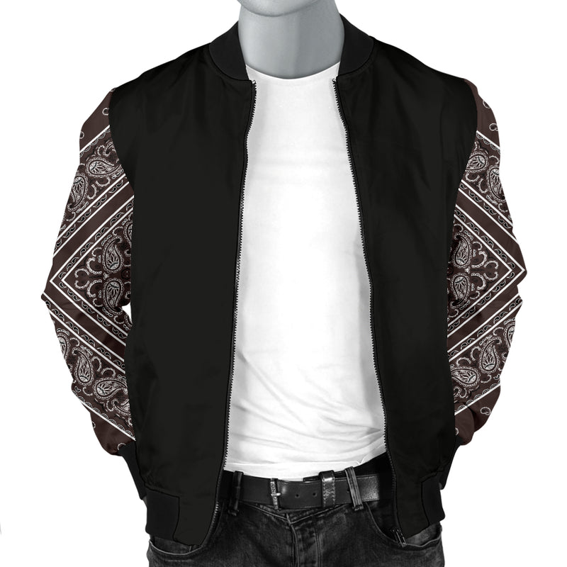 Men's Coffee Brown Bandana Sleeved Bomber Jacket