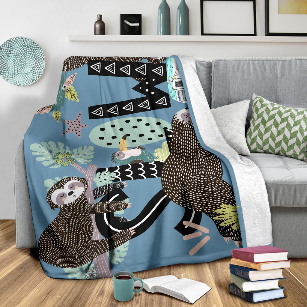 Slow Sloths Fleece Throw Blanket
