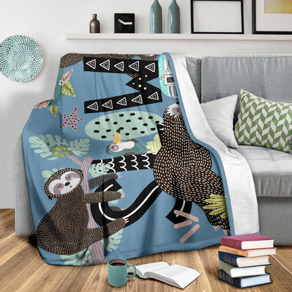Slow Sloths Fleece Throw Blanket
