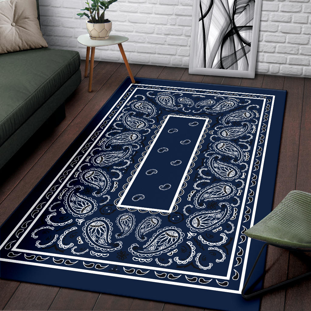 Navy Blue Bandana Area Rugs - Fitted