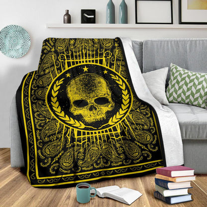 Black Gold Bandana with Skull Fleece Blanket