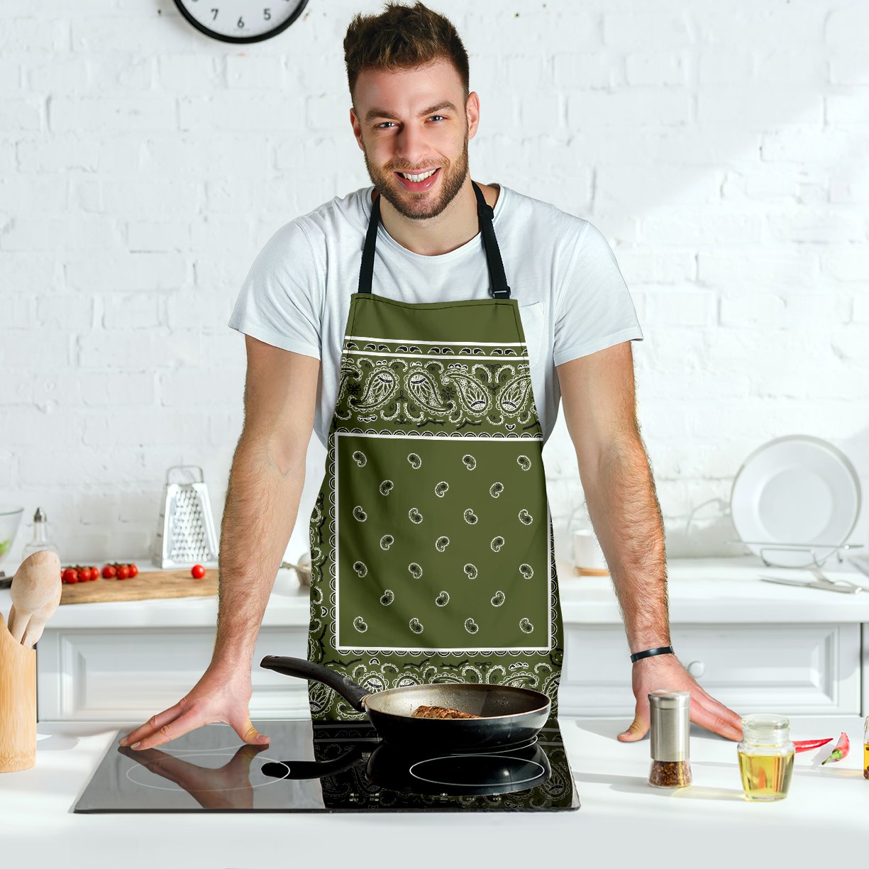 Army Green Big Print Bandana Apron