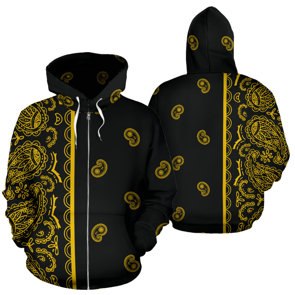 black and gold bandana zip hoodie