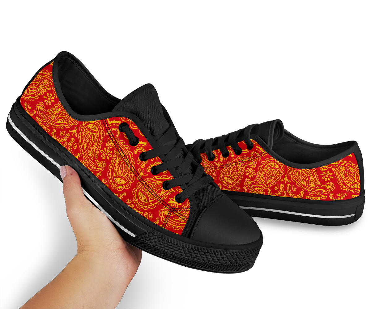 Canvas Low Top Sneakers - Red and Gold Bandana Style