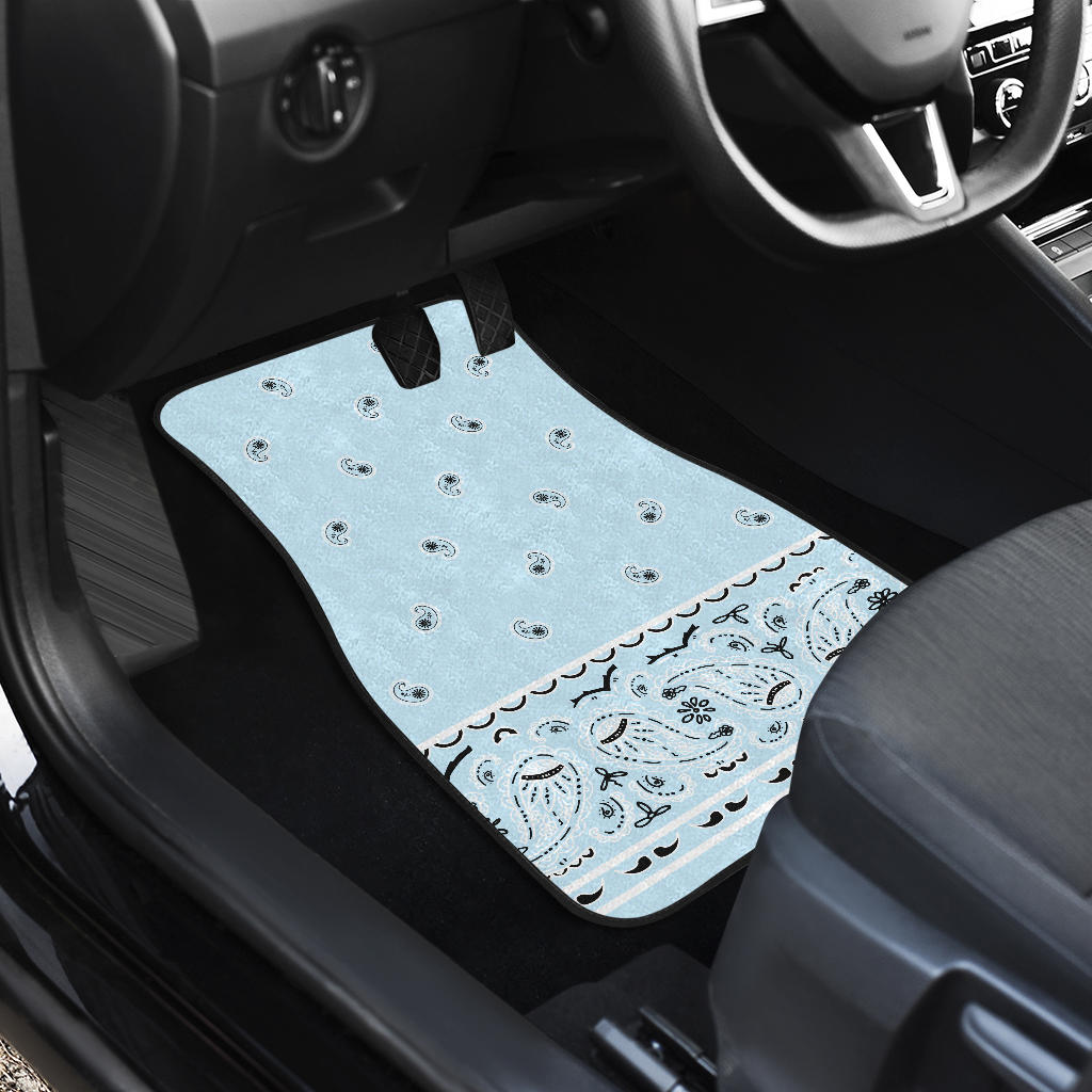 Quad Light Blue Bandana Car Floor Mats - Fancy
