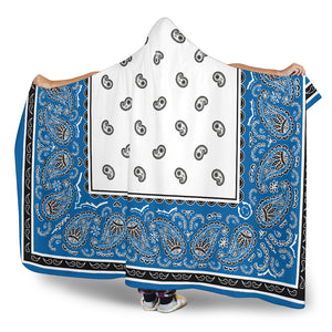 blue and white hooded sherpa blanket side