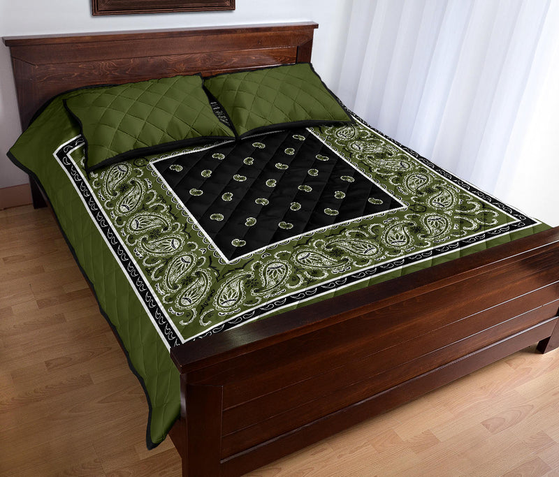 army green bandana quilted bedspread