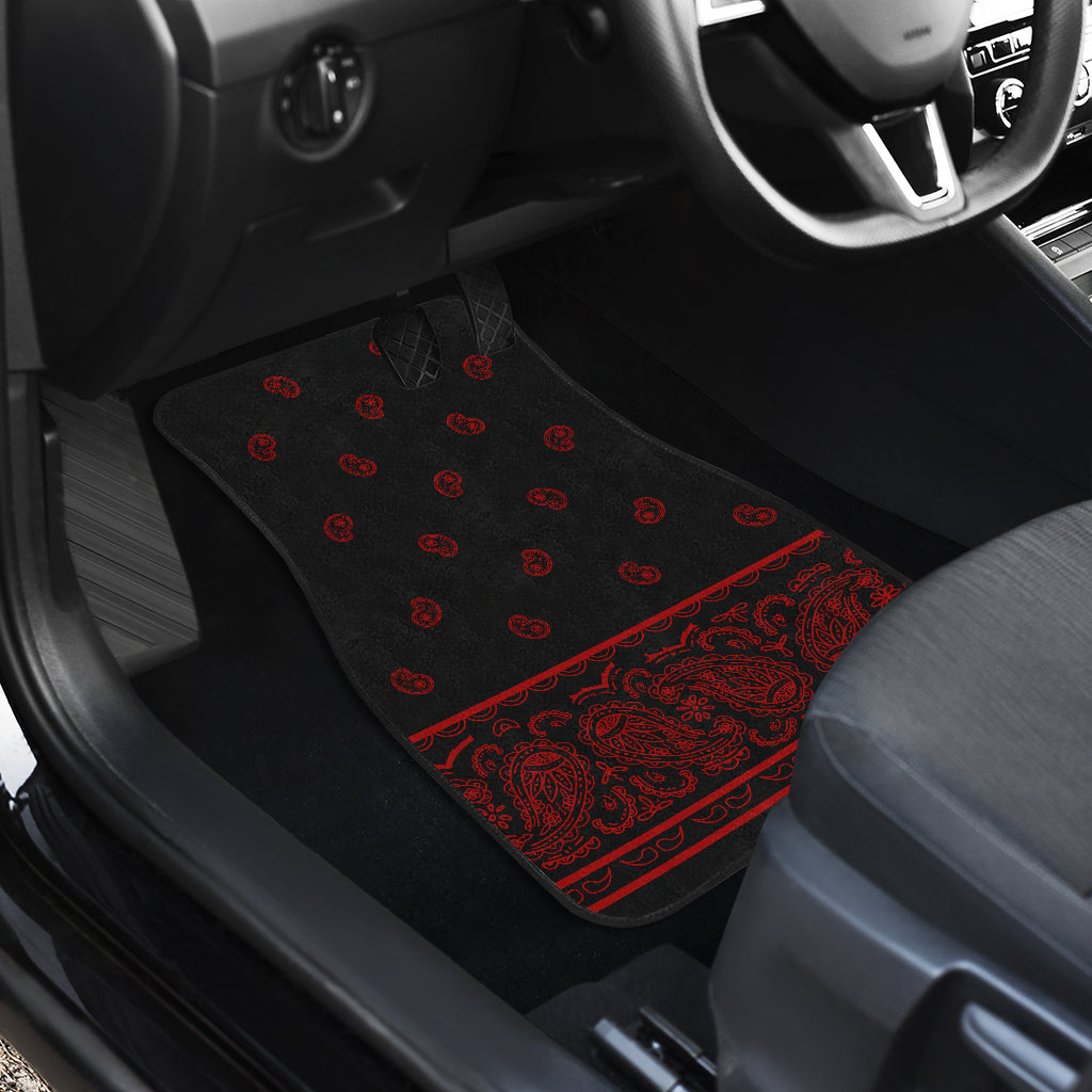 Dual Black and Red Bandana Car Mats - Fancy