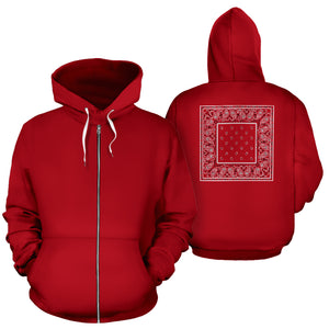 red bandana print zip hoodie