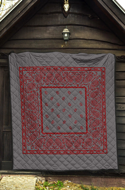 Gray and Red Bandana Bedspread