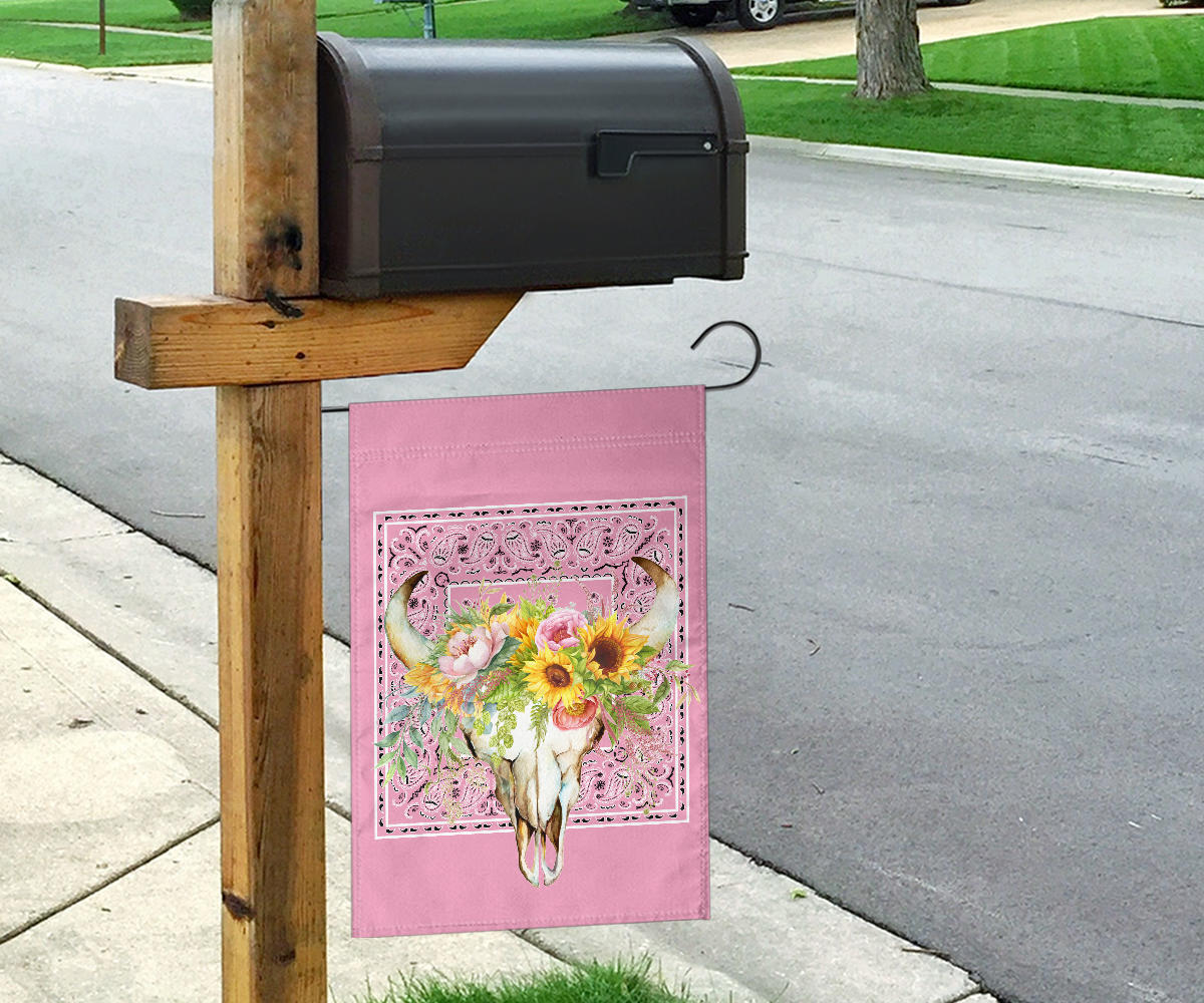 Pretty Pink Bandana Cow Skull Home and Garden Flags